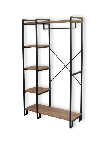 FUNZI LIVING Rex entrést, m. 1 bjlestang og 5 hylder - natur melamin og sort metal