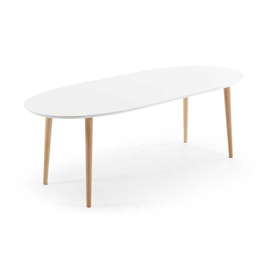KAVE HOME oval Oakland spisebord, m. udtrk - hvid MDF og natur bgetr (140(220)x90) 