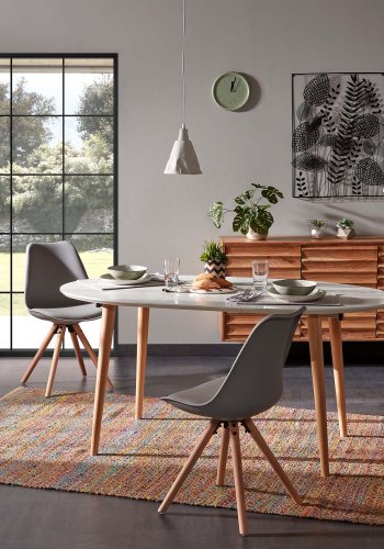 KAVE HOME oval Oakland spisebord, m. udtrk - hvid MDF og natur bgetr (140(220)x90) 