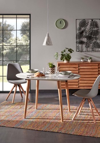 KAVE HOME oval Oakland spisebord, m. udtrk - hvid MDF og natur bgetr (140(220)x90) 