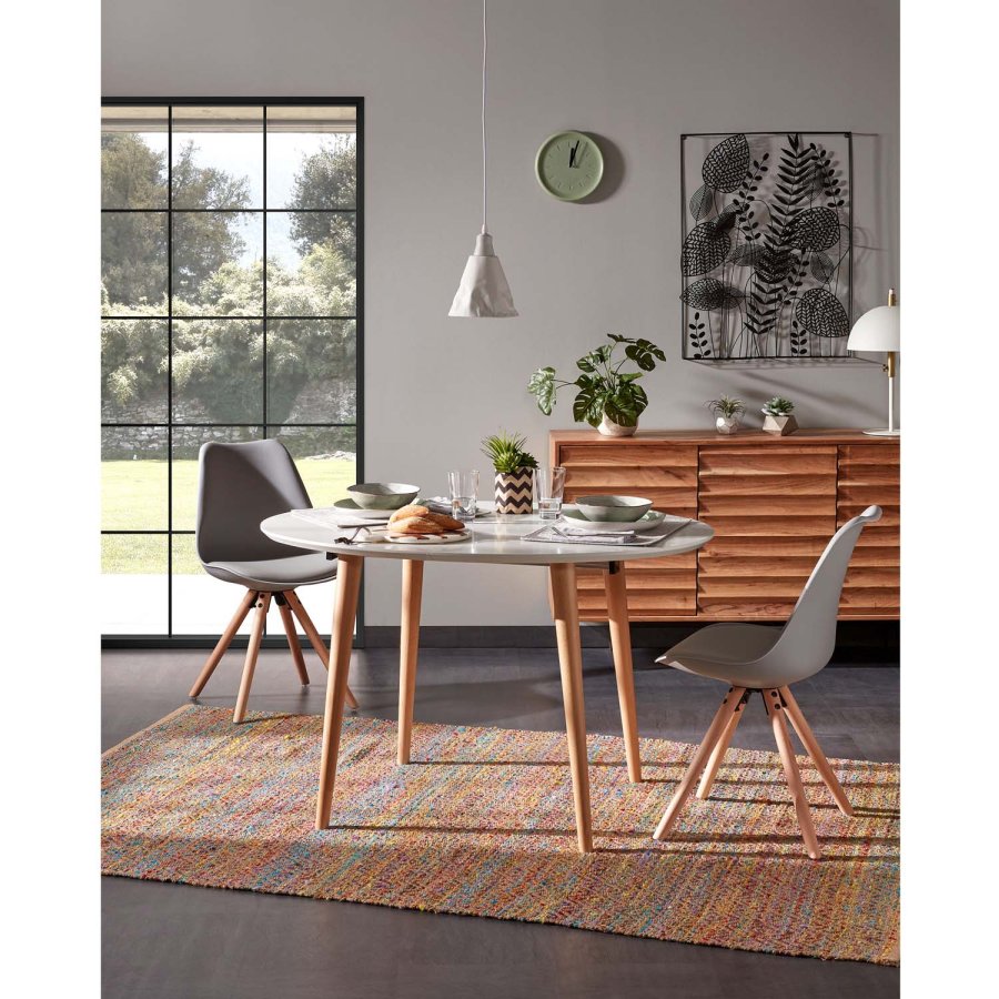 KAVE HOME oval Oakland spisebord, m. udtrk - hvid MDF og natur bgetr (140(220)x90) 
