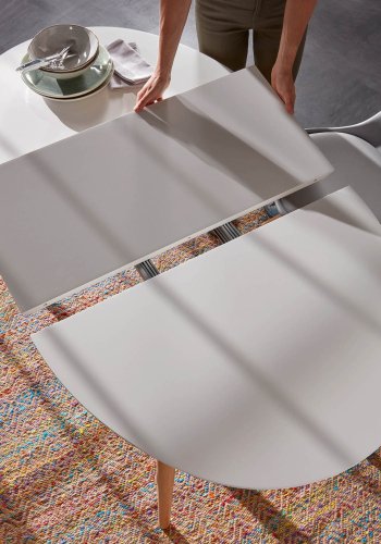 KAVE HOME oval Oakland spisebord, m. udtrk - hvid MDF og natur bgetr (140(220)x90) 