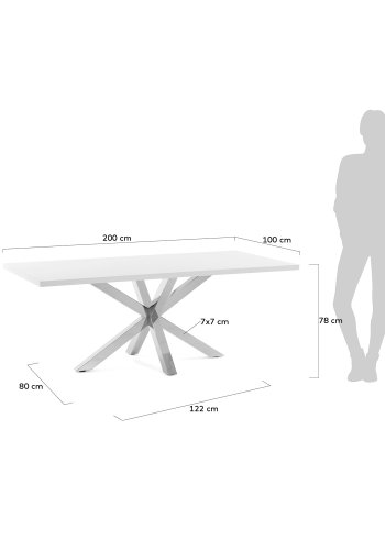 KAVE HOME rektangulr Arya spisebord - hvid melamin og slv stl (200x100) 