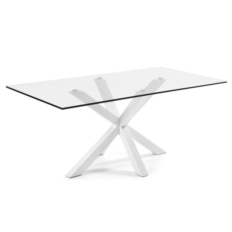 KAVE HOME Arya spisebord - klar glas og hvid stl (200x100)