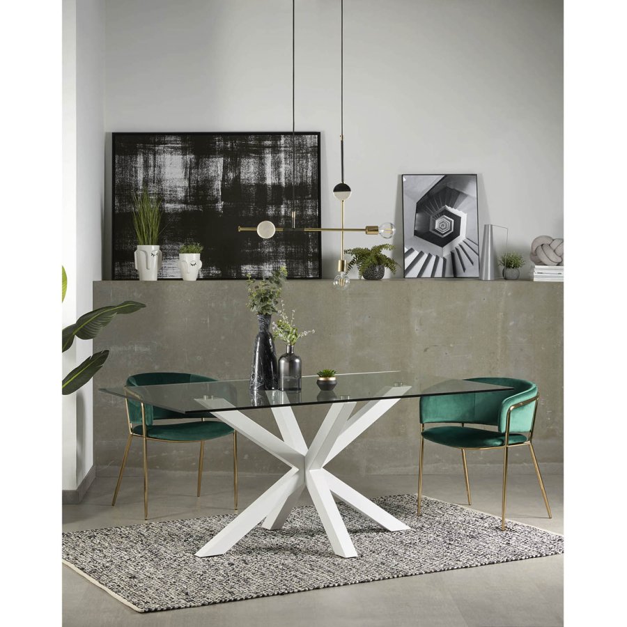 KAVE HOME Arya spisebord - klar glas og hvid stl (200x100)