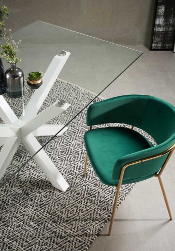 KAVE HOME Arya spisebord - klar glas og hvid stl (200x100)