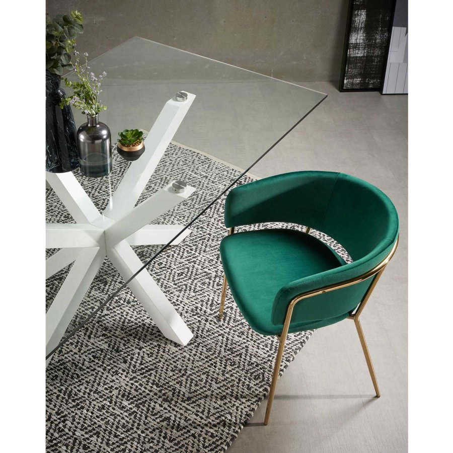 KAVE HOME Arya spisebord - klar glas og hvid stl (200x100)