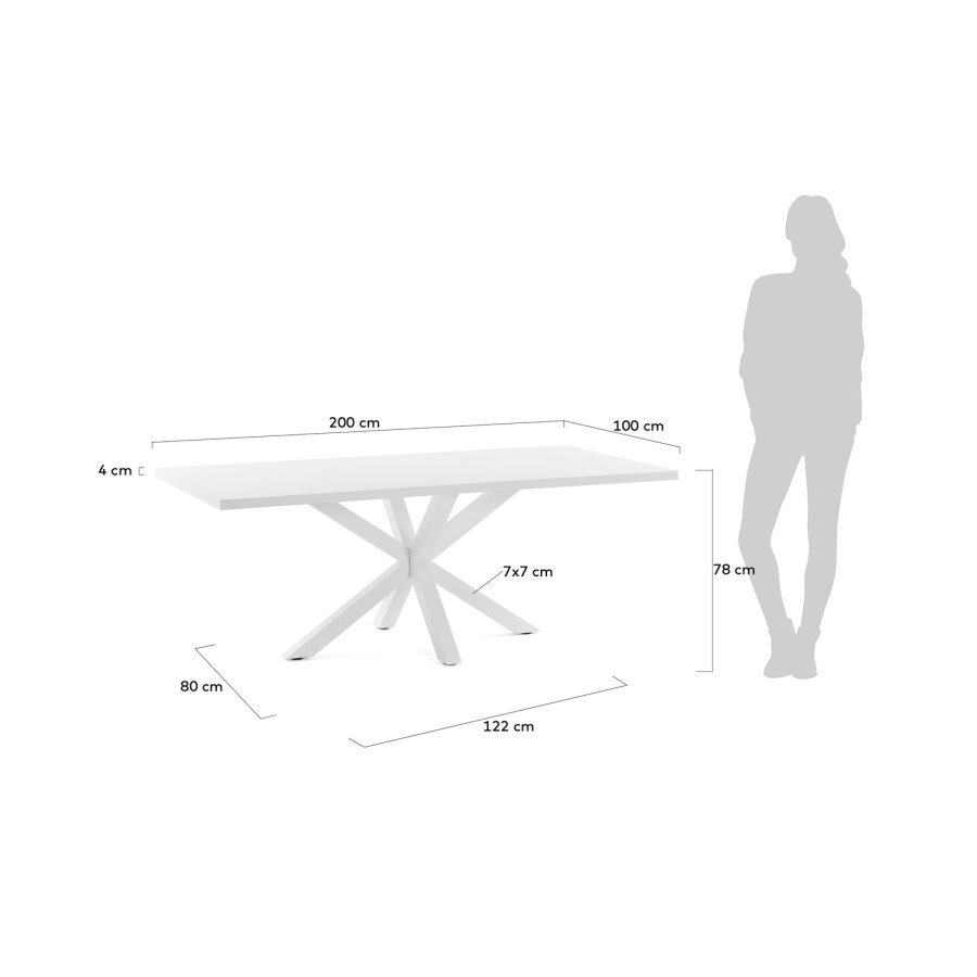 KAVE HOME rektangulr Arya spisebord - hvid melamin og hvid stl (200x100)