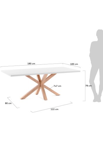 KAVE HOME rektangulr Arya spisebord - hvid melamin og natur stl (180x100)