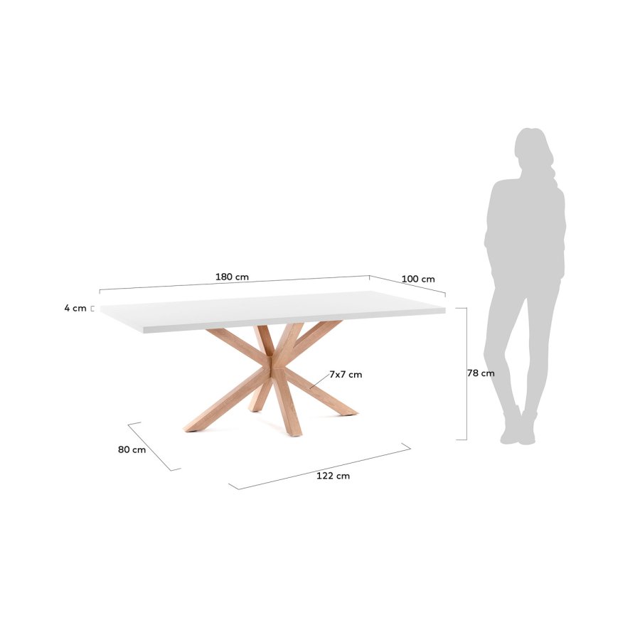 KAVE HOME rektangulr Arya spisebord - hvid melamin og natur stl (180x100)