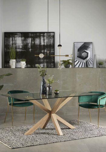 KAVE HOME Arya spisebord - klar glas og natur stl (160x90)