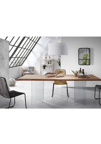 KAVE HOME Levik spisebord - klar glas og natur egetr (220x100)