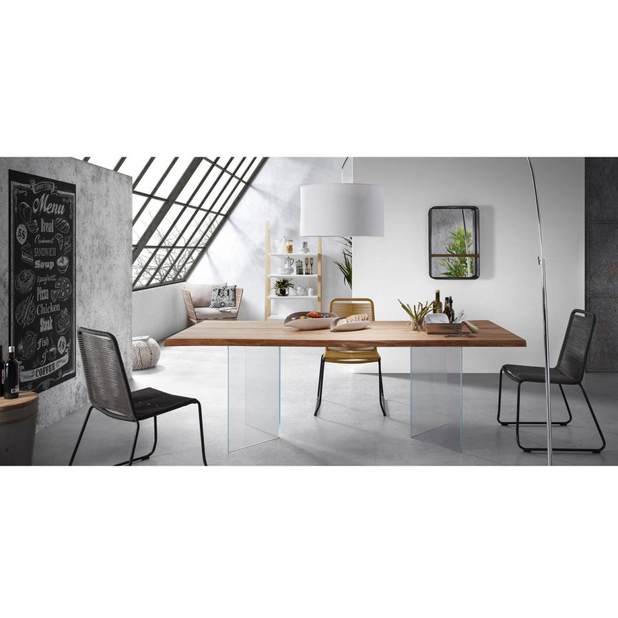 KAVE HOME Levik spisebord - klar glas og natur egetr (220x100)