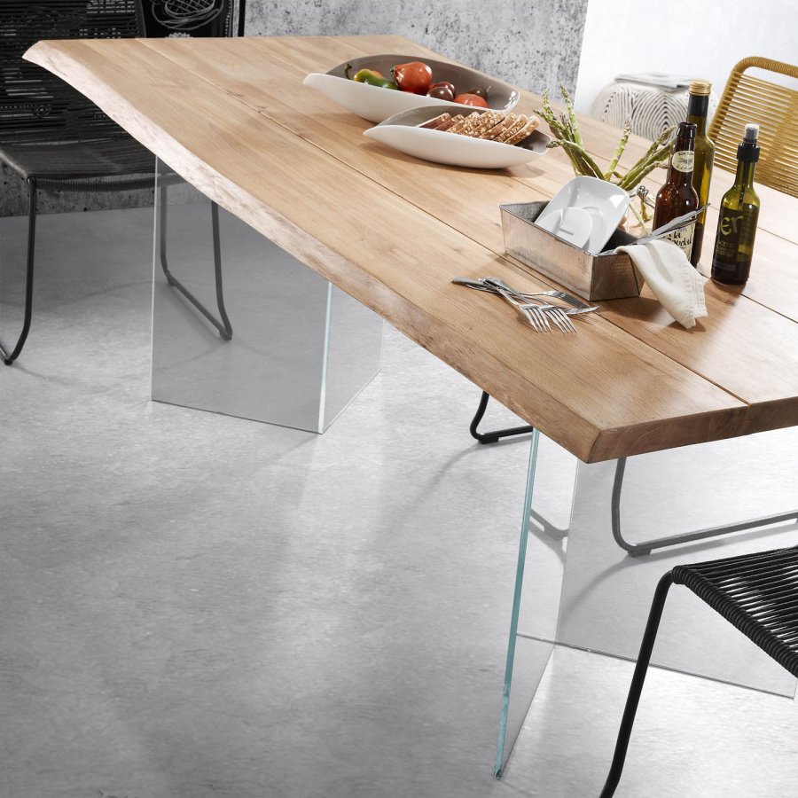 KAVE HOME Levik spisebord - klar glas og natur egetr (220x100)