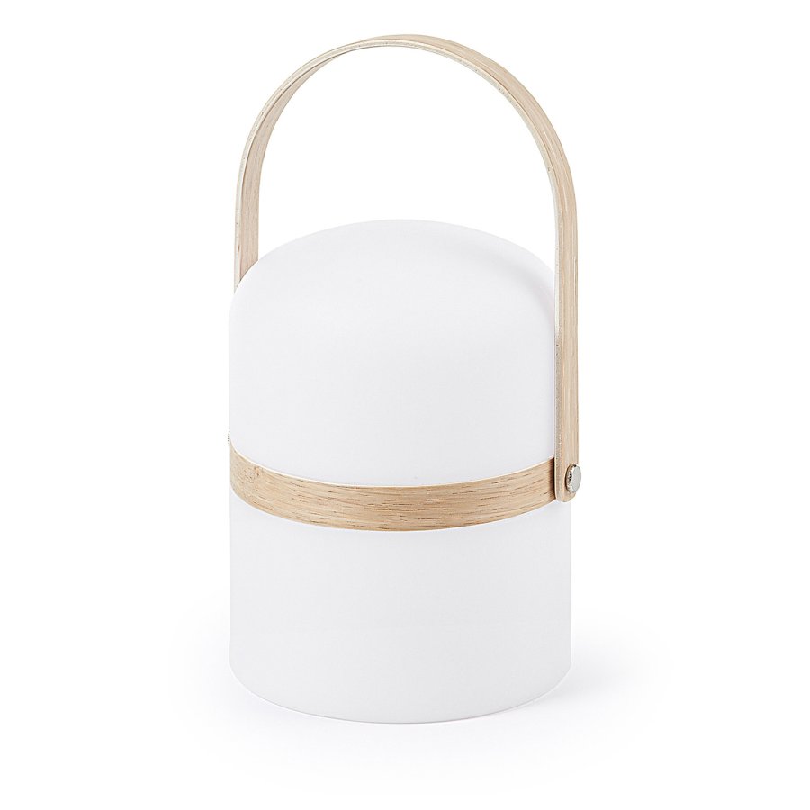 KAVE HOME rund Janvir LED bordlampe - hvid plastik og natur tr