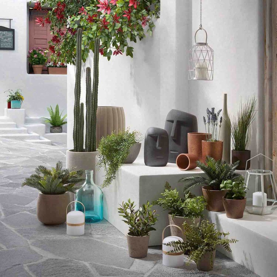 KAVE HOME rund Janvir LED bordlampe - hvid plastik og natur tr