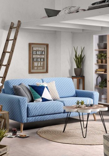 KAVE HOME rund Janvir LED bordlampe - hvid plastik og natur tr