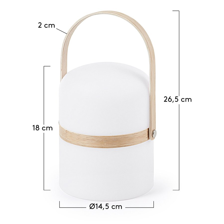 KAVE HOME rund Janvir LED bordlampe - hvid plastik og natur tr