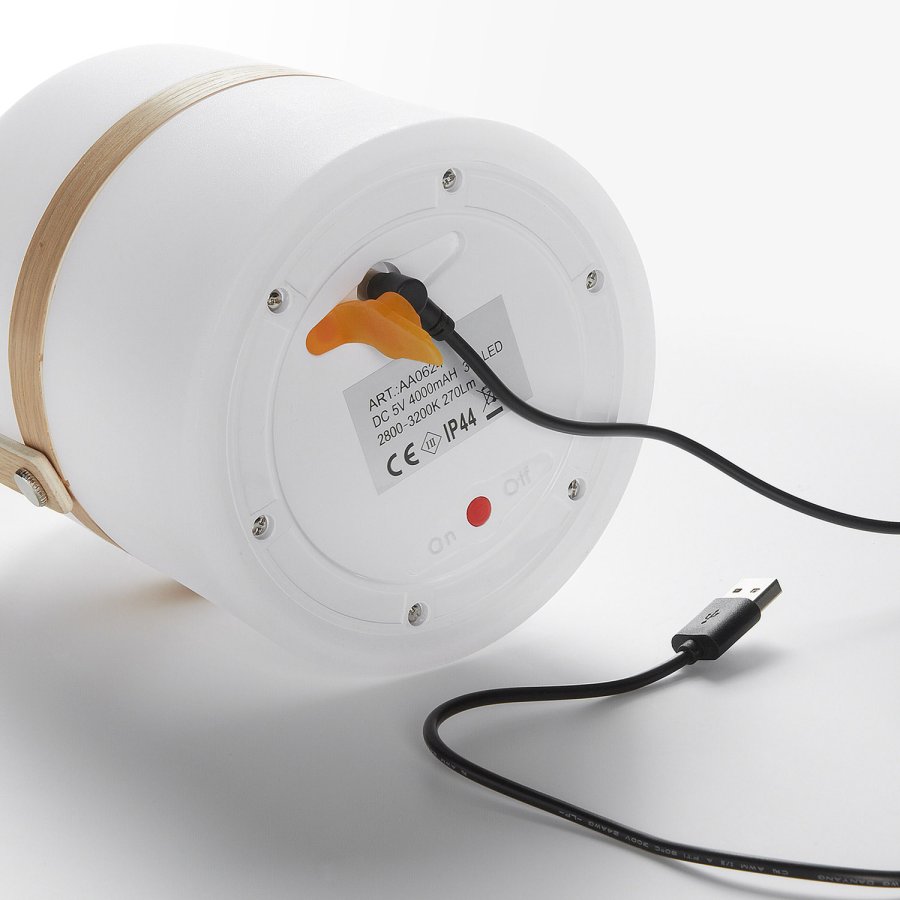 KAVE HOME rund Janvir LED bordlampe - hvid plastik og natur tr