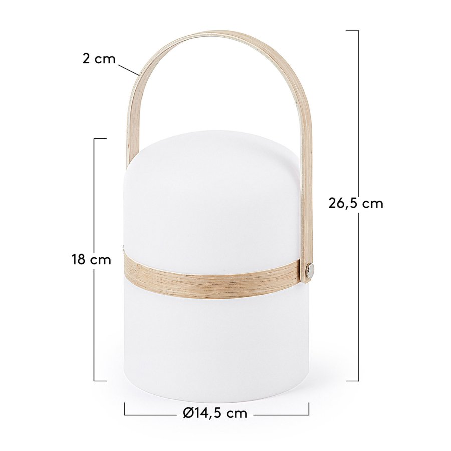 KAVE HOME rund Janvir LED bordlampe - hvid plastik og natur tr