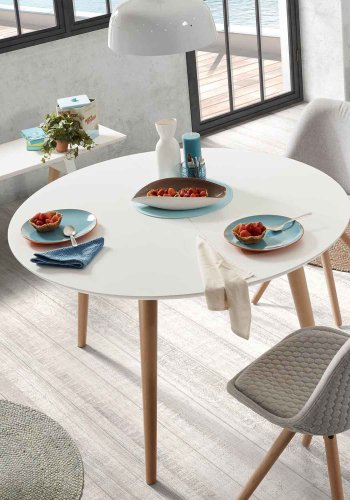 KAVE HOME Oakland spisebord, m. udtrk - hvid MDF og natur bg (120(200)x120)