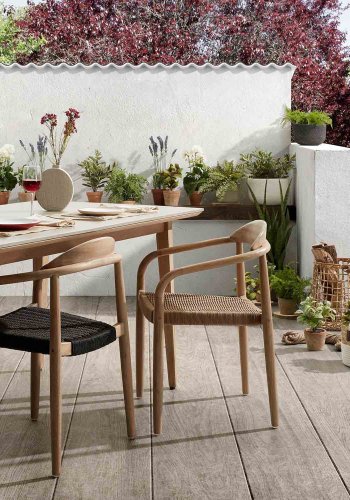 KAVE HOME Glynis havestol m. armln - beige reb og natur eukalyptustr