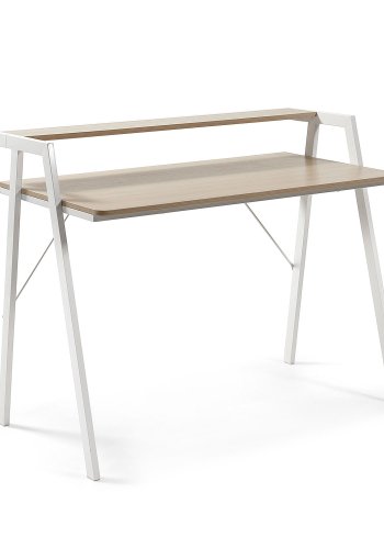 KAVE HOME rektangulr Aarhus skrivebord m. hylde - natur melamin og hvid stl (114,5x60)