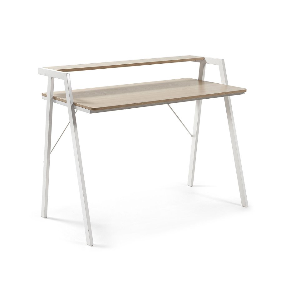KAVE HOME rektangulr Aarhus skrivebord m. hylde - natur melamin og hvid stl (114,5x60)