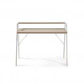 KAVE HOME rektangulr Aarhus skrivebord m. hylde - natur melamin og hvid stl (114,5x60)