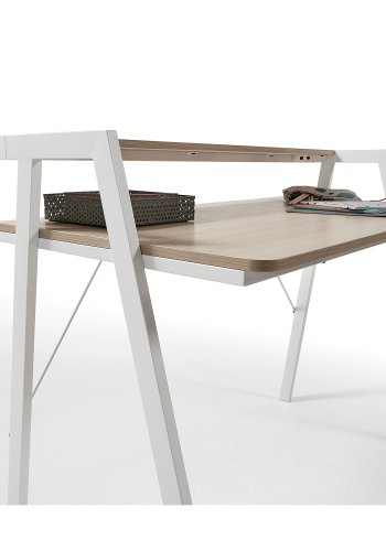 KAVE HOME rektangulr Aarhus skrivebord m. hylde - natur melamin og hvid stl (114,5x60)