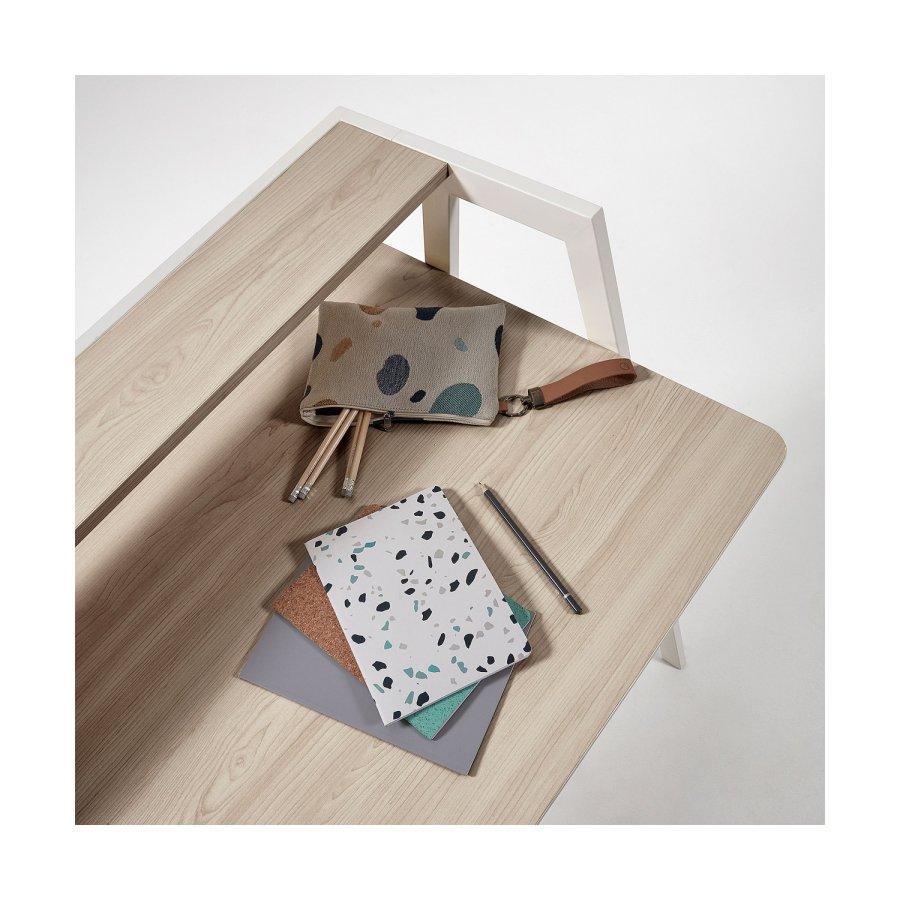 KAVE HOME rektangulr Aarhus skrivebord m. hylde - natur melamin og hvid stl (114,5x60)