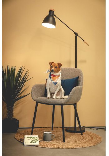 KAVE HOME Konna lnestol, m. armln - gr stof og sort stl