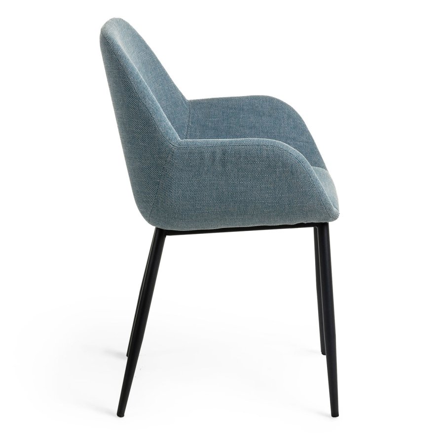 KAVE HOME Konna lnestol, m. armln - bl stof og sort stl