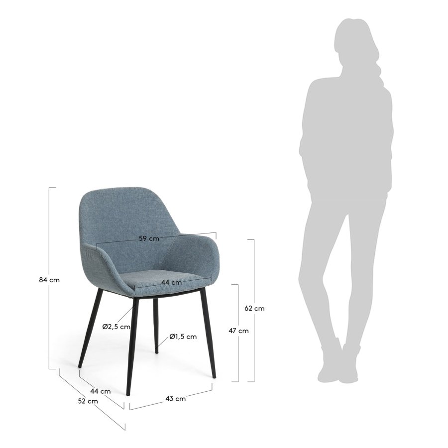 KAVE HOME Konna lnestol, m. armln - bl stof og sort stl