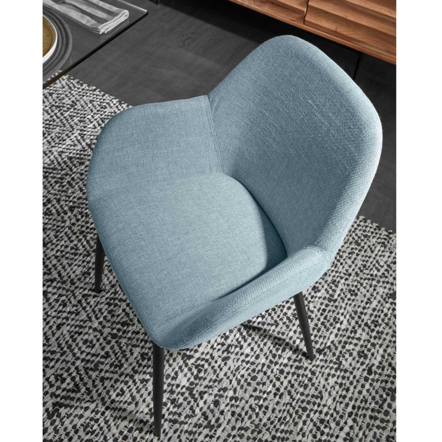 KAVE HOME Konna lnestol, m. armln - bl stof og sort stl