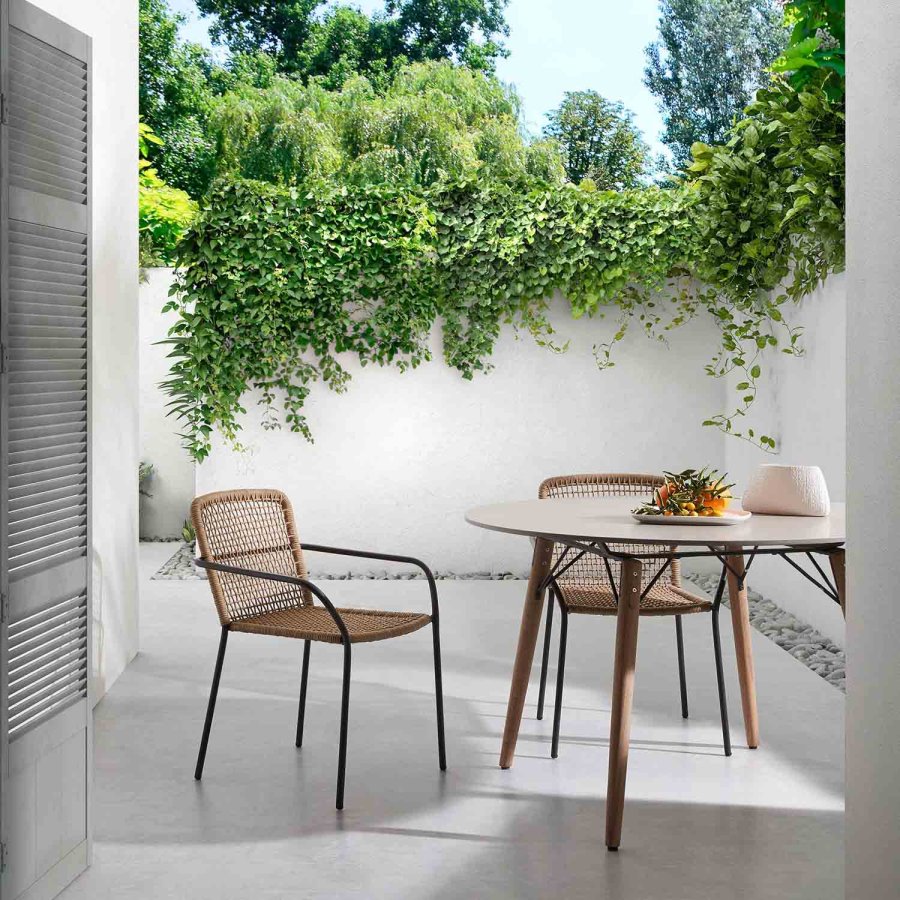 KAVE HOME Boomer spisebordsstol m. armln - beige reb og stl