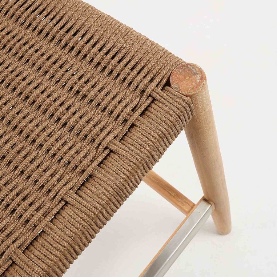 KAVE HOME Glynis 77 barstol til haven, m. rygln og fodsttte - beige reb og natur eukalyptustr 