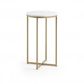 KAVE HOME rund Sheffield sidebord - hvid marmor og guld metal (43)