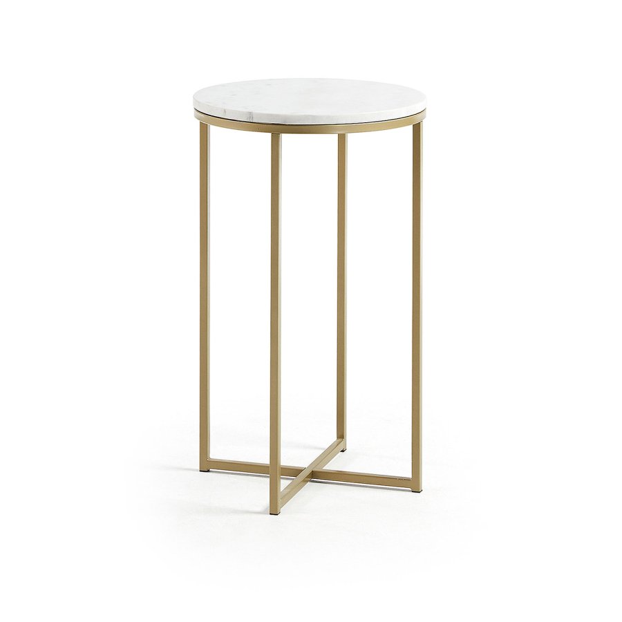 KAVE HOME rund Sheffield sidebord - hvid marmor og guld metal (43)