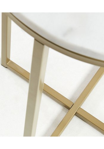 KAVE HOME rund Sheffield sidebord - hvid marmor og guld metal (43)