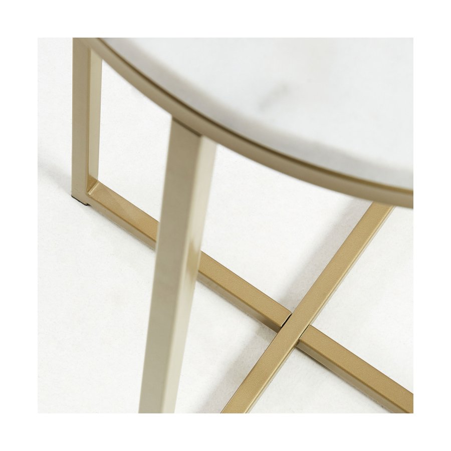 KAVE HOME rund Sheffield sidebord - hvid marmor og guld metal (43)