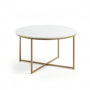 KAVE HOME rund Sheffield sofabord - hvid marmor og guld metal (80)