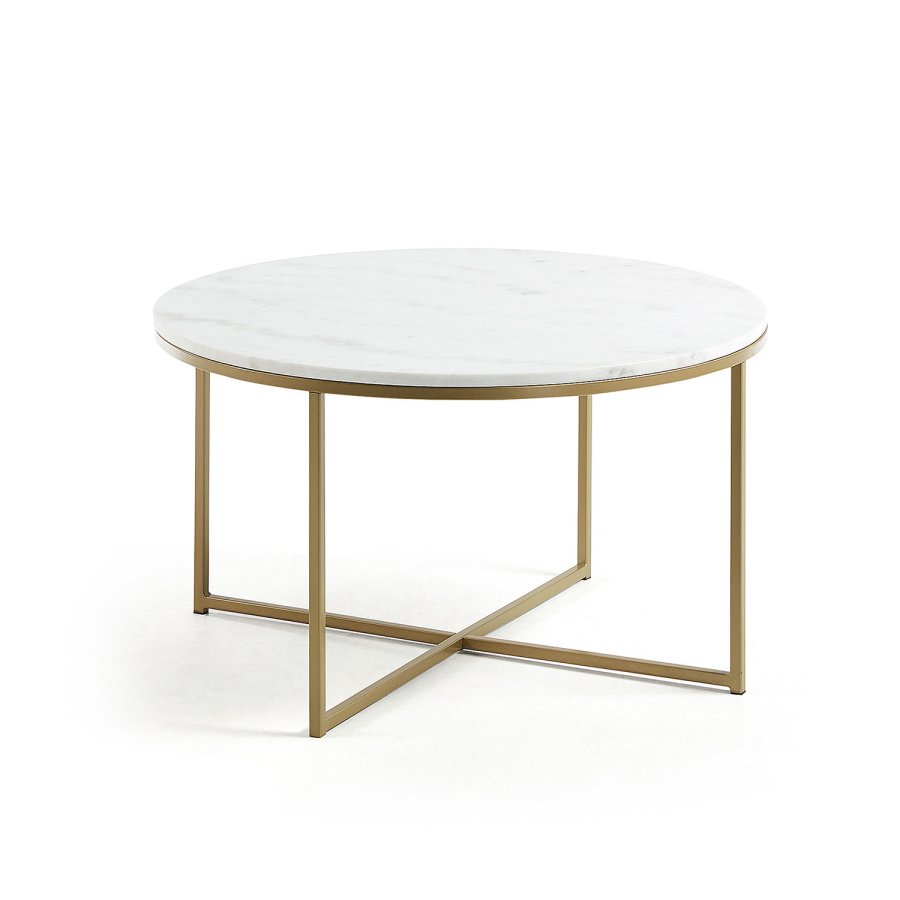 KAVE HOME rund Sheffield sofabord - hvid marmor og guld metal (80)