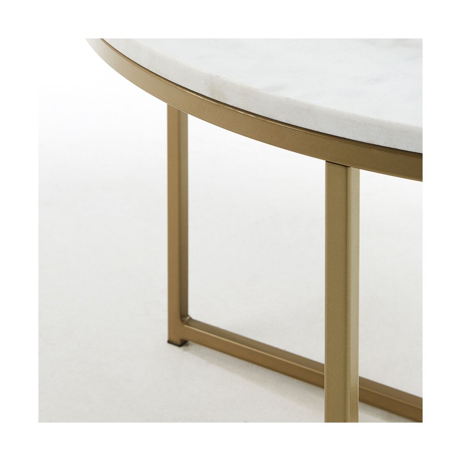 KAVE HOME rund Sheffield sofabord - hvid marmor og guld metal (80)