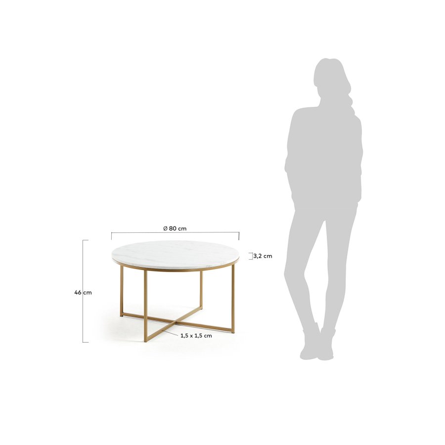 KAVE HOME rund Sheffield sofabord - hvid marmor og guld metal (80)