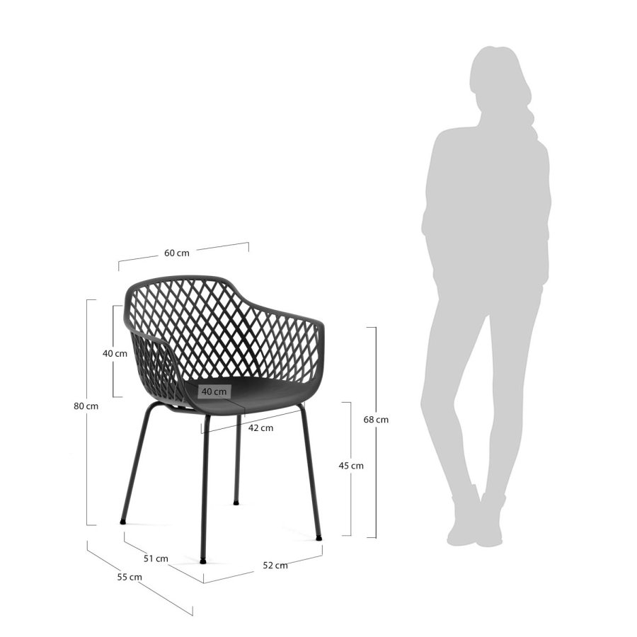 KAVE HOME Quinn spisebordsstol m. armln - grafit gr plast og metal