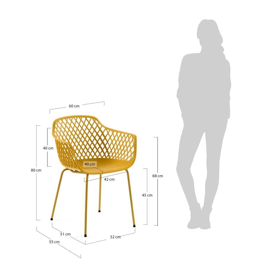 KAVE HOME Quinn spisebordsstol m. armln - gul plast og metal