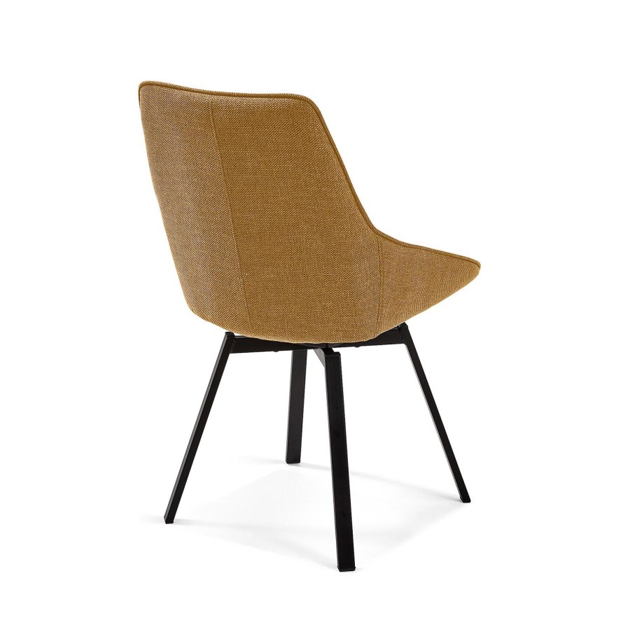 KAVE HOME Haston spisebordsstol m. armln - sennepsgul stof og metal med krydsfiner