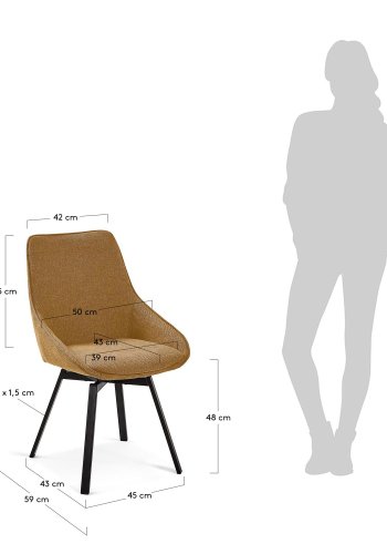 KAVE HOME Haston spisebordsstol m. armln - sennepsgul stof og metal med krydsfiner