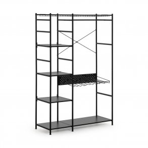 KAVE HOME Storn skab m. hylder og kroge - sort melamin og stl (120x182)